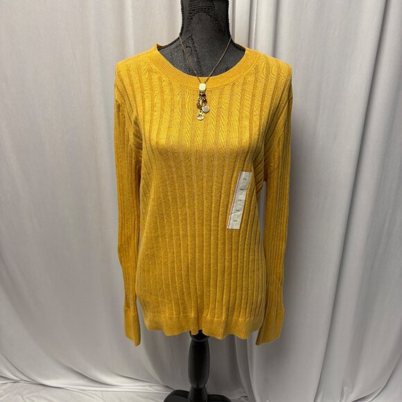 A New Day Womens Ribbed Knit Sweater Size XXL Gold Long Sleeve Lightweight NEW - Picture 1 of 7